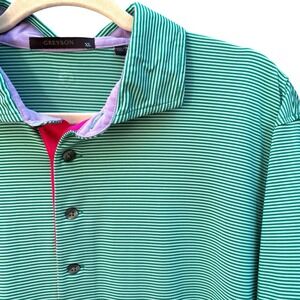 Greyson XL Performance‎ Polo Green Stripe Golf Shirt Coastal Preppy Athleisure